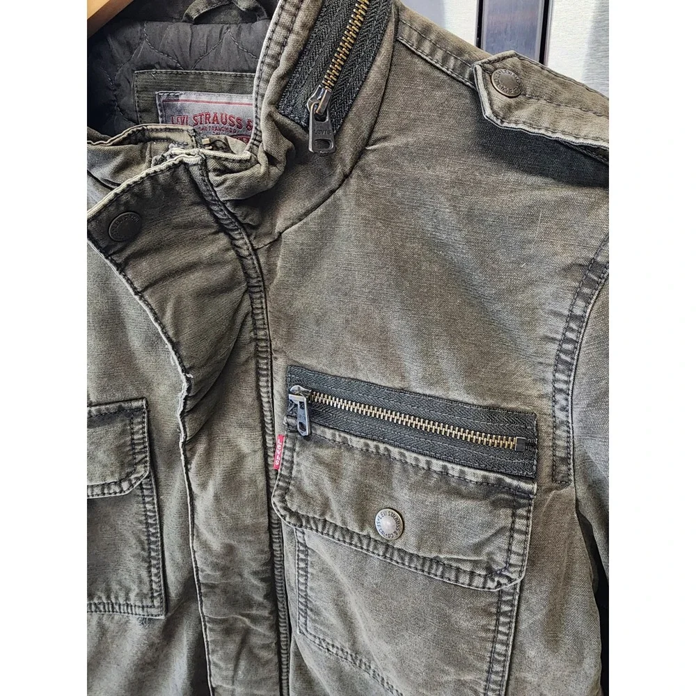 🔥Levi's Washed Cotton Military Field Utility Jacket Olive Green streetwear Y2K